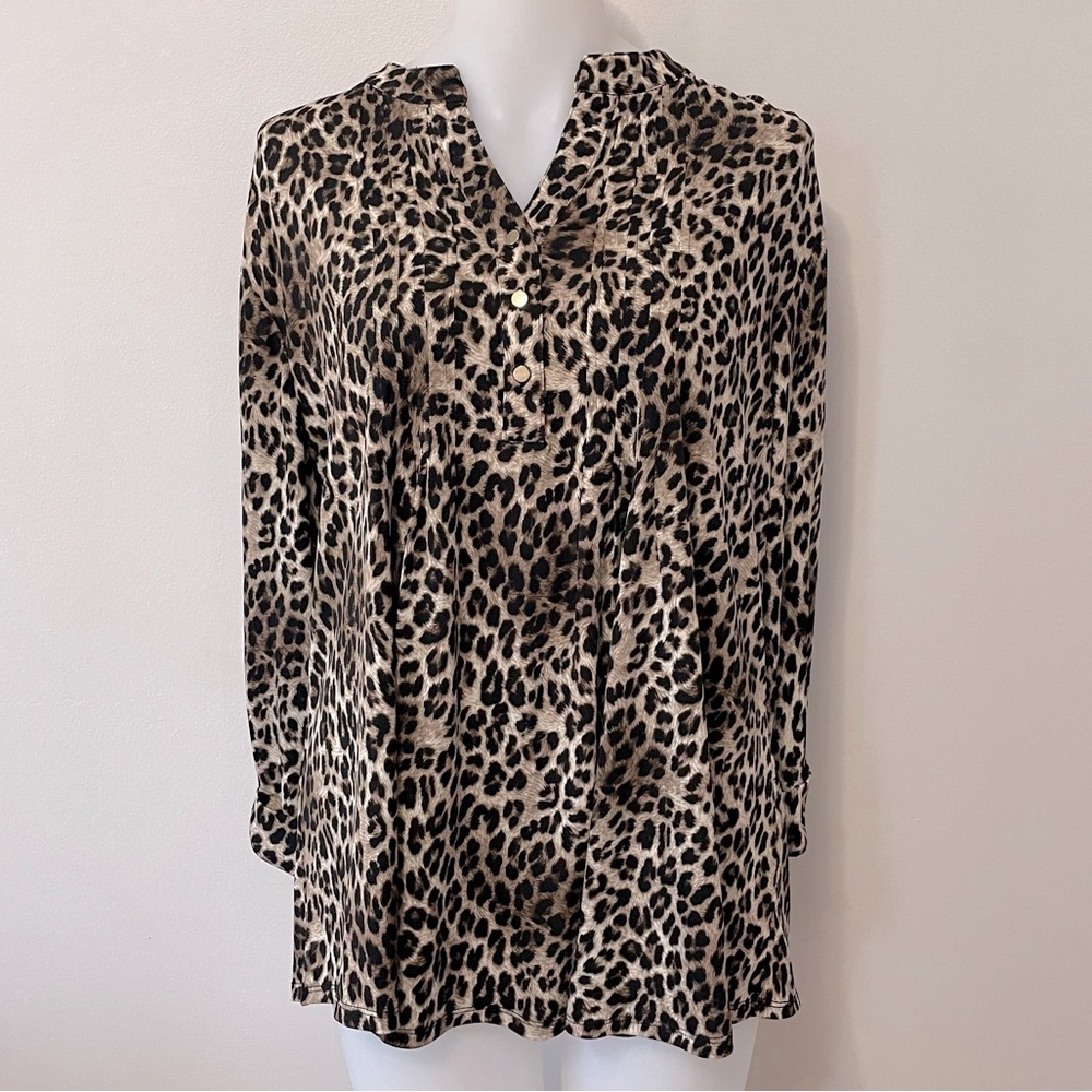 Dressbarn Leopard Print 3/4 Sleeve Stretch Top Plus Size 1X bin 1E